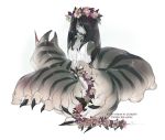  2018 animal_humanoid armless arthropod arthropod_humanoid arthropod_taur black_hair bottomless breasts caterpillar clothed clothing female flower flower_crown hair humanoid insect insect_humanoid licheart mandibles multi_eye multi_leg multi_limb plant simple_background taur white_background white_eyes 