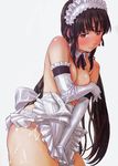  apron black_hair breast_hold breasts covering covering_crotch cum cum_on_body cum_on_breasts cum_on_clothes cum_on_lower_body cum_on_upper_body gloves large_breasts long_hair maid naked_apron naruko_hanaharu scan shoujo_material solo topless very_long_hair 