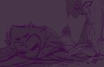  anthro avian bird daughter drugs duo eyes_closed father female hair helluva_boss hi_res long_hair looking_down lying male octavia_(helluva_boss) on_front outline owl owl_demon parent pills purple_outline simple_background sleeping stolas_(helluva_boss) teathekook tired worried 