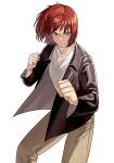  absurdres black_jacket clenched_hand ergo_(fate) fate_(series) grey_eyes hanny_(uirusu_chan) highres jacket lord_el-melloi_ii_case_files male_focus non-web_source red_hair shirt smirk stance white_shirt 