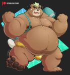 2022 anthro ashigara belly big_belly bodily_fluids brown_body bulge clothing hi_res humanoid_hands lifewonders male mammal moobs navel nipples obese obese_male overweight overweight_male solo stompsthecroc sweat tokyo_afterschool_summoners underwear ursid video_games 
