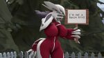  16:9 2021 3d_(artwork) anthro big_breasts breasts digital_media_(artwork) dnrud12 english_text facepalm featureless_breasts female fence fur genitals grey_body grey_fur hi_res holding_object holding_sign legendary_pok&eacute;mon navel nintendo plant pok&eacute;mon pok&eacute;mon_(species) pok&eacute;morph pose pussy red_body red_skin shiny_pok&eacute;mon sign solo source_filmmaker standing text text_on_sign tree video_games white_body white_skin widescreen yveltal 