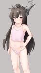  1girl absurdres black_hair brown_eyes camisole commentary_request dated feet_out_of_frame headgear highres kantai_collection long_hair looking_at_viewer maru_(marg0613) nagato_(kancolle) navel one-hour_drawing_challenge panties pink_camisole pink_panties solo twitter_username underwear younger 