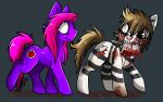  black_body black_fur black_stripes blood bodily_fluids brown_hair brown_tail butcher_knife duo empty_eyes female feral fur hair hasbro imperatorcaesar knife_in_mouth male my_little_pony pink_hair pink_tail purple_body purple_ears purple_fur side_view striped_legs stripes white_body white_ears white_fur 