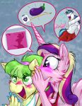  &lt;3 &lt;3_eyes blush chickadee_peachbottom eggplant feathers female food friendship_is_magic fruit genitals giggling gossip hasbro hi_res laugh male ms._peachbottom my_little_pony peeing penis plant princess_cadance_(mlp) shining_armor_(mlp) shower silouhette tape_measure tickling whispering 