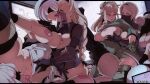  6+girls black_blindfold blindfold blonde_hair breast_grab breasts censored clothed_sex clothing_aside cunnilingus french_kiss grabbing group_sex kiss large_breasts leotard leotard_aside mosaic_censoring multiple_girls nier_(series) nier_automata nipple-to-nipple nipples operator_21o operator_6o oral orgy pink_seito pussy tongue tongue_out tribadism veil white_hair yorha_commander yorha_no._2_type_b yuri 