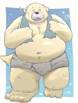  2022 anthro belly big_belly black_nose bulge canid canine canis clothing dain_4201 domestic_dog eyes_closed hi_res humanoid_hands kemono male mammal moobs navel overweight overweight_male solo towel towel_around_neck underwear 