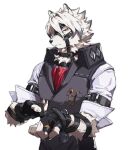  2022 absurd_res anthro bottomwear butler canid canine canis clothing fur hi_res male mammal pants prosthetic prosthetic_leg prosthetic_limb silentyed simple_background solo suit topwear von_lycaon white_background wolf zenless_zone_zero 