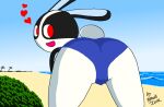  &lt;3 2022 animal_crossing anthro beach bent_over big_butt black_body black_fur blue_sky bush_(disambiguation) butt clothed clothing domestic_rabbit dotty_(animal_crossing) dutch_rabbit female fur lagomorph leporid looking_at_viewer looking_back mammal multicolored_body multicolored_fur nintendo nonyammychoko open_mouth open_smile oryctolagus palm_tree plant presenting presenting_hindquarters rabbit rear_view red_eyes sand sea seaside shaded signature sky smile solo standing thick_thighs tree video_games water white_body white_fur wide_hips 