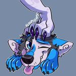  ambiguous_gender animal_humanoid anthro black_nose canid canine canis digital_media_(artwork) dragon duo fur hair headshot_portrait hi_res humanoid male male/male mammal portrait reptile scales scalie sleepysluff stepped_on sticker telegram_stickers tongue white_body wolf 