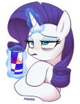  bags_under_eyes beverage blue_eyes blue_eyeshadow can container energy_drink equid equine eyeshadow female friendship_is_magic hair hi_res horn makeup mammal marenlicious my_little_pony purple_hair rarity_(mlp) red_bull simple_background solo unicorn white_background 
