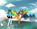  absurd_res anthro chimera clothing domestic_cat duo felid feline felis fluffybardo fur hair hi_res horn mammal wings 