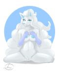  absurd_res anthro azucana breasts canid canine female fox genitals hand_on_breast hi_res kneeling looking_at_viewer mammal ninetales nintendo nipples pok&eacute;mon pok&eacute;mon_(species) pussy solo video_games 