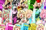  &gt;_&lt; 1girl black_background blonde_hair blurry chromatic_aberration closed_eyes crown ddolbang deal_with_it deformed glowstick highres holding holding_microphone hololive hololive_english mask microphone music oni_mask pointing pointing_up singing virtual_youtuber watson_amelia 