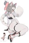  absurd_res anthro breasts butt clothing domestic_cat eyewear felid feline felis footwear fur glasses grey_hair hair hi_res mammal panties underwear white_body white_fur yuio 