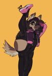  absurd_res anthro big_penis canid canine canis chuy_draws clothing devin_(yungyiff) domestic_dog dreadlocks genitals german_shepherd herding_dog hi_res male mammal pastoral_dog penis rubber rubber_clothing rubber_suit solo stretching thick_thighs 
