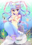  1girl absurdres bikini blue_hair breasts fish highres jewelry long_hair looking_at_viewer medium_breasts mermaid monster_girl necklace original purple_eyes shell shell_bikini smile solo starfish_hair_ornament swimsuit underwater yukimura_usagi 