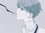  1other bleeding blood collared_shirt eyelashes feeding food highres houseki_no_kuni looking_at_another looking_away monochrome mt5_014 open_mouth other_focus phosphophyllite phosphophyllite_(ll) portrait profile shirt short_hair simple_background sketch solo spoilers spoon torn_clothes 