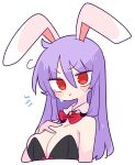  1girl animal_ears bow bowtie breasts cleavage highres long_hair looking_at_viewer op_na_yarou playboy_bunny purple_hair rabbit_ears red_eyes reisen_udongein_inaba simple_background skindentation solo touhou white_background 