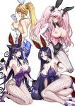  4girls absurdres ahoge animal_ear_fluff animal_ears artoria_pendragon_(fate) artoria_pendragon_(swimsuit_ruler)_(fate) ass back bangs bare_shoulders black_bow blonde_hair blue_pantyhose blush bow braid breasts breasts_out card cleavage coattails collared_shirt cone_hair_bun detached_collar dress_shirt fate/grand_order fate_(series) feather_boa french_braid glasses green_eyes hair_between_eyes hair_bow hair_bun hair_ornament highleg highleg_leotard highres koyanskaya_(fate) large_breasts leotard long_hair long_sleeves looking_at_viewer looking_back minamoto_no_raikou_(fate) multiple_girls murasaki_shikibu_(fate) necktie nipples pantyhose parted_bangs pink_hair pink_vest playboy_bunny playing_card ponytail purple_eyes purple_hair rabbit_ears shirt sidelocks smile tamamo_(fate) thighs tiara tongue tongue_out twintails two_side_up underbust very_long_hair vest white_leotard white_pantyhose white_shirt wrist_cuffs yellow_eyes youshuu 