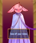  a_link_to_the_past absurd_res anthro blue_eyes blush chained_up clothed clothing dialogue english_text fur hi_res jarnqk lagomorph leporid link_(rabbit_form) looking_at_viewer male mammal nintendo pink_body pink_fur rabbit robe solo text text_box the_legend_of_zelda video_games 