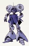  absurdres clenched_hand cunkou_mangren glowing glowing_eye grey_background gundam gyan highres mecha mobile_suit_gundam nagano_mamoru_(style) no_humans one-eyed open_hand parody purple_eyes robot science_fiction solo standing style_parody 