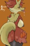  ahegaoandy back_boob big_breasts big_butt blush bodily_fluids breasts butt delphox drooling female genitals hi_res looking_at_viewer looking_back nintendo nipples pok&eacute;mon pok&eacute;mon_(species) pussy raised_tail saliva solo tail_aside tongue tongue_out video_games 