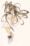  1girl aa_megami-sama absurdres antenna_hair belldandy bracelet dress facial_mark female_child floating forehead_mark full_body highres jewelry looking_at_viewer official_art ponytail shoes short_sleeves sidelocks solo white_background white_footwear younger 