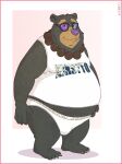  2017 anthro belly big_belly black_body clothing eyewear glasses hi_res kcee male mammal overweight overweight_male shirt solo topwear underwear ursid 