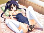  1girl animal_ears black_hair blush breasts brown_eyes cat_ears censored cum cum_on_ass cum_on_body cum_on_lower_body feet hetero invisible_penis k-on! kamishiro_ryuu long_hair lying mosaic_censoring nakano_azusa one-piece_swimsuit one_eye_closed penis school_swimsuit sex small_breasts solo_focus spread_legs swimsuit swimsuit_aside swimsuit_pull tail tail_wrap tailjob thighhighs twintails vaginal white_legwear 