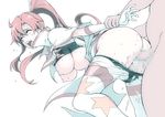  1girl arm_grab arm_held_back ass bad_id bad_pixiv_id bandeau breasts censored closed_eyes doggystyle gloves hanging_breasts hetero konkitto large_breasts lowres open_mouth pants_pull penis ponytail red_hair sex shirt_lift solo_focus strapless sweat tengen_toppa_gurren_lagann testicles tubetop wrist_grab yoko_littner 