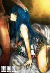  amii bad_id bad_pixiv_id blue_hair censored fellatio flat_chest hinanawi_tenshi long_hair nipples oral penis solo_focus topless touhou 