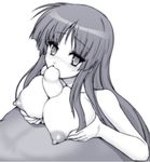  1girl akiyama_mio blush breast_grab breasts grabbing greyscale harukigenia hetero huge_breasts k-on! long_hair monochrome nipples paizuri penis puffy_nipples solo_focus topless uncensored 