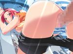  against_wall ahoge ass bike_shorts blush breasts censored doggystyle from_behind game_cg large_breasts light_rays looking_back mai_(popotan) mosaic_censoring nipples no_bra panties panties_aside penis pink_eyes pink_hair popotan sex shirt_lift short_hair shorts shorts_pull solo_focus striped striped_panties sunbeam sunlight top-down_bottom-up underwear vaginal watanabe_akio whistle 