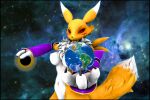  3d_(artwork) bandai_namco digimon digimon_(species) digital_media_(artwork) earth female hi_res holding_planet macro nocturnalfuzz nude red_eyes renamon solo source_filmmaker space 