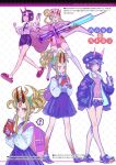  2girls bangs blonde_hair bob_cut breasts eyeliner facial_mark fate/grand_order fate_(series) forehead forehead_mark hair_pulled_back highres honjou_raita horns ibaraki_douji_(fate) long_hair looking_at_viewer makeup multiple_girls oni oni_horns purple_eyes purple_hair short_hair shuten_douji_(fate) skin-covered_horns small_breasts tattoo yellow_eyes 