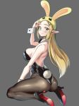  1girl ass blonde_hair breasts bunny_hood_(the_legend_of_zelda) from_behind green_eyes grey_background high_heels large_breasts long_hair looking_back monbetsu_kuniharu pantyhose playboy_bunny pointy_ears princess_zelda rabbit_tail smile tail the_legend_of_zelda the_legend_of_zelda:_breath_of_the_wild wrist_cuffs 