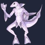  1:1 anthro blue_background front_view glistening glistening_eyes imperatorcaesar male membrane_(anatomy) purple_body purple_tail ribs simple_background solo webbed_feet webbed_hands white_body white_tail 