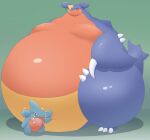  ambiguous_gender anthro belly big_belly claws duo garchomp gible hgh_tkmt06 hi_res morbidly_obese morbidly_obese_ambiguous morbidly_obese_anthro nintendo obese obese_ambiguous obese_anthro overweight overweight_ambiguous overweight_anthro pok&eacute;mon pok&eacute;mon_(species) simple_background spikes standing video_games 