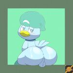  2022 anatid anseriform anthro anus avian balls beak big_butt bird blue_body blush bodily_fluids butt cum cum_on_butt darknsfwindie digital_media_(artwork) duck fan_character feathers genital_fluids genitals half-closed_eyes hi_res looking_back male narrowed_eyes nintendo pok&eacute;mon pok&eacute;mon_(species) quaxly solo tail_feathers video_games 