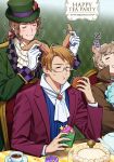  :t alice_in_wonderland america_(hetalia) animal_ears ascot axis_powers_hetalia blonde_hair brown_suit cake chair closed_eyes cosplay cup cupcake dormouse_(alice_in_wonderland) dormouse_(alice_in_wonderland)_(cosplay) drooling ear_grab eating facial_hair food formal france_(hetalia) glasses hat holding holding_food kemonomimi_mode littleb623 mad_hatter_(alice_in_wonderland) mad_hatter_(alice_in_wonderland)_(cosplay) male_focus march_hare_(alice_in_wonderland) march_hare_(alice_in_wonderland)_(cosplay) mouse_boy pillow rabbit_ears russia_(hetalia) sleeping sleeve_cuffs stubble suit sweatdrop table tea tea_party teacup teapot top_hat touching_ears twitter_username white_ascot zzz 