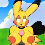  absurd_res anthro bedroom_eyes blackmore bodily_fluids breast_play breasts duo female first_person_view hi_res male male/female mammal motion_lines narrowed_eyes nintendo nipples pikachu pok&eacute;mon pok&eacute;mon_(species) raised_tail seductive sex sweat titfuck video_games 