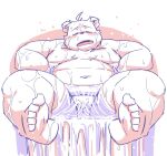  2022 anthro bathing belly big_belly blush flaccid genitals kemono male mammal micropenis moobs navel overweight overweight_male penis small_penis solo takagi_kyou ursid water 