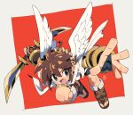  2020 action_pose angel angel_humanoid brown_hair clothing enotou_moi feathered_wings feathers footwear hair hi_res holding_object holding_weapon humanoid kid_icarus male nintendo open_mouth pit_(kid_icarus) pose sandals solo video_games weapon white_body white_feathers winged_humanoid wings young 