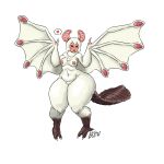  &lt;3 absurd_res anthro artist_name bat_ears bat_wings bendacriss blush capcom dragon female flying_wyvern fur hi_res membrane_(anatomy) membranous_wings monster_girl_(genre) monster_hunter navel nipples paolumu pink_body pink_skin signature simple_background solo thick_thighs video_games white_background white_body white_fur white_wings wide_hips wings wyvern 