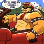  1:1 2022 abs anthro armband armpit_hair barazoku big_muscles body_hair bowser bowser_day bracelet bulge car chest_hair closetvoid clothing cloud collar colored colored_sketch day dialogue driving english_text eyebrows eyewear hair hi_res horn huge_muscles jewelry koopa male mario_bros mean_girls meme mountain muscular muscular_anthro muscular_male navel nintendo nipples non-mammal_nipples outside pecs pubes reaction_image scalie shell sitting sketch sky smile solo spiked_armband spiked_bracelet spiked_collar spiked_shell spikes spikes_(anatomy) sunglasses talking_to_viewer teeth text underwear url vehicle video_games 