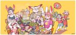  absurd_res artist_wumiaow family female food furry group hi_res human lagomorph leporid male mammal rabbit scenery 