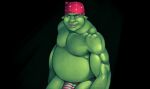  bandanna clothing dreamworks fushark green_body green_skin hi_res humanoid kerchief male meme ogre overweight overweight_male parody ricardo_milos shirtless shrek_(series) simple_background smile solo thong underwear 