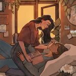  2girls appa asami_sato avatar_(series) book calendar_(object) character_doll cosmetics dark-skinned_female dark_skin ear_piercing highres indoors korra makeup mirror multiple_girls open_window photo_(object) piercing rokotprints the_legend_of_korra window yuri 