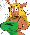  anthro antlers apron apron_only big_breasts blush bodily_fluids breasts capreoline cervid clothed clothing colored colored_sketch deltarune dialogue edit english_text eyebrow_through_hair eyebrows female fingers hair holding_breast horn huge_breasts i_mean_breast_milk long_hair looking_at_viewer mammal meme monochrome mostly_nude nipple_outline noelle_holiday open_mouth question_mark reindeer repeated_text signature simple_background sketch sleepyscientist solo sweat text text_on_apron text_on_clothing translucent translucent_hair undertale_(series) video_games white_background 